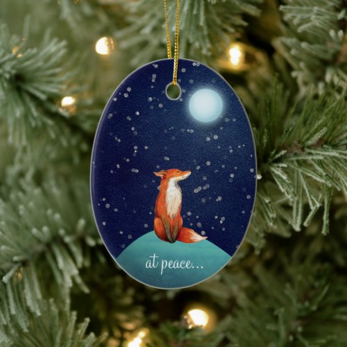 at peace Personalized Fox and Full Moon Christmas Ceramic Ornament