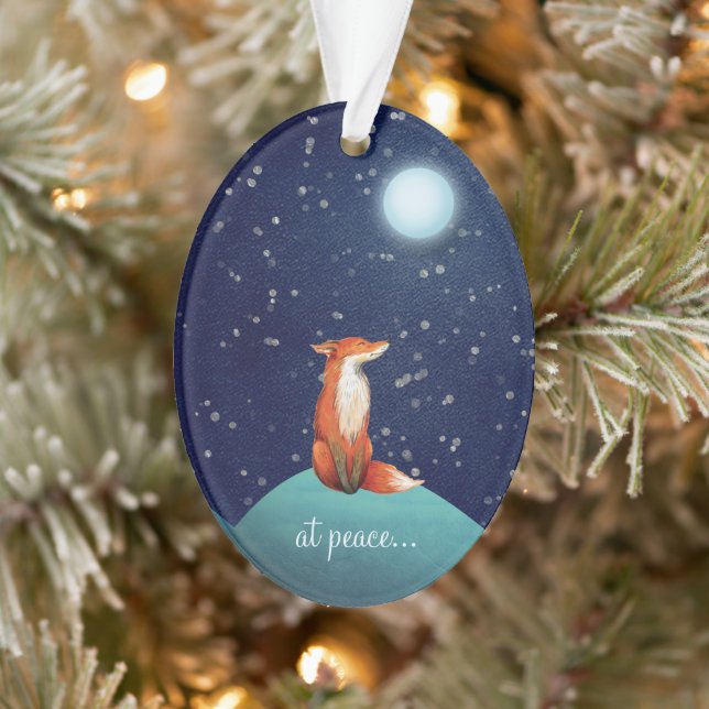 at peace, Personalized Fox and Full Moon Christmas Ornament (Tree)