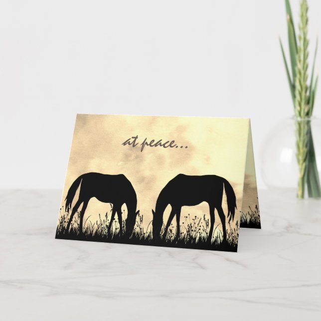 at peace - Silhouette Horses Grazing at Sunset Card (Front)