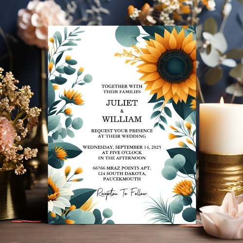 At Plants Rustic Garden Greenery Sunflower Wedding Invitation