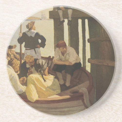 At Queens Ferry by NC Wyeth Vintage Pirates Drink Coaster