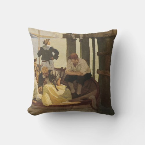 At Queens Ferry by NC Wyeth Vintage Pirates Throw Pillow