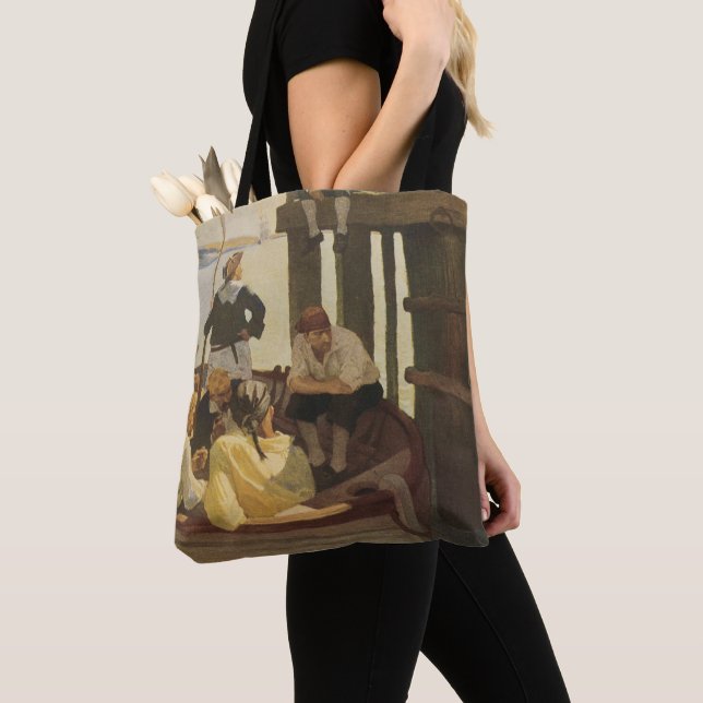 At Queen's Ferry by NC Wyeth, Vintage Pirates Tote Bag (Close Up)