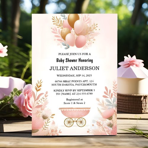 At Rose Boho Gold Mom Chic Spring Baby Girl Shower Invitation