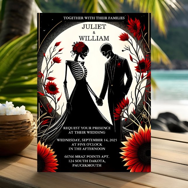 At Ruby Thick Claret White Heart Red Black Wedding Invitation (Creator Uploaded)