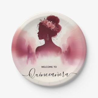 At Silver Plum Lace Gown Boho Burgundy Quinceanera Paper Plates