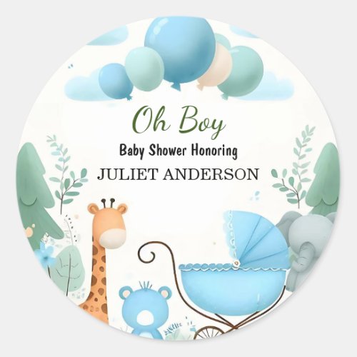 At Soft Boho Bear Blue Cub Welcome Baby Boy Shower Classic Round Sticker