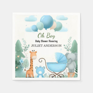 At Soft Boho Bear Blue Cub Welcome Baby Boy Shower Napkins