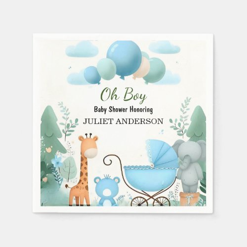 At Soft Boho Bear Blue Cub Welcome Baby Boy Shower Napkins