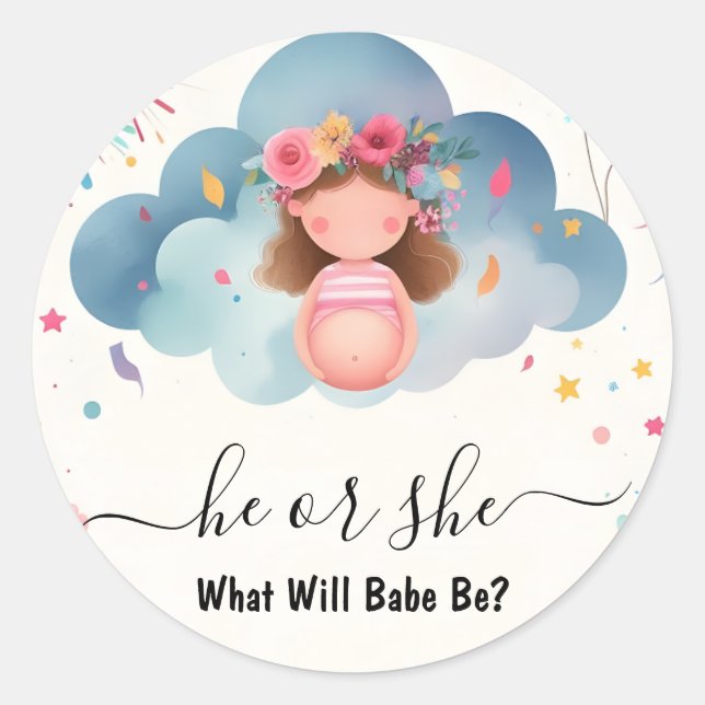 At Stash Fun Cloud Family In Spanish Gender Reveal Classic Round Sticker (Front)