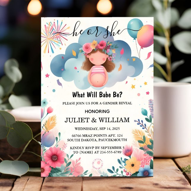 At Stash Fun Cloud Family In Spanish Gender Reveal Invitation (Creator Uploaded)