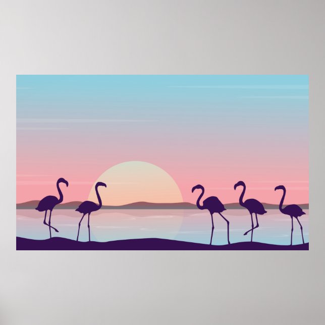 At sunrise flamingo scenery silhouettesflamingo,si poster (Front)