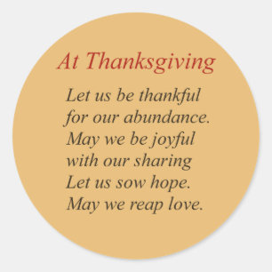 At Thanksgiving Poem in Fall Colors Classic Round Sticker