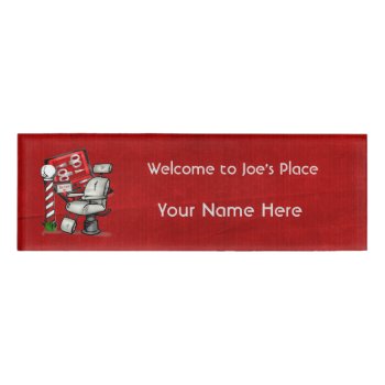 At The Barber Shop Name Tag by BohemianBoundProduct at Zazzle