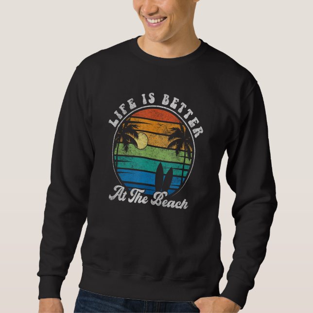 At The Beach 70s RetroS urfboard Surf Surfing Sweatshirt (Front)