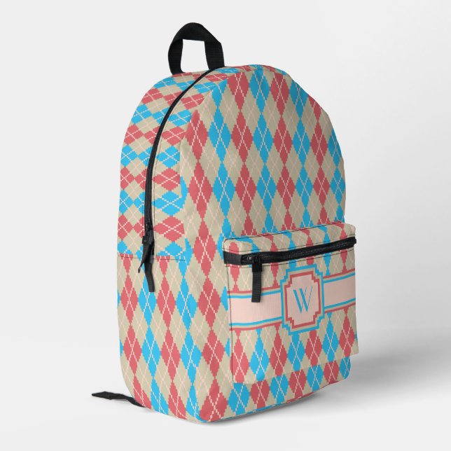 At the Beach Argyle Printed Backpack (Back Corner Left)