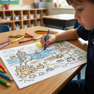 At The Beach Coloring Page Paper Pad