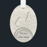 At the beach - footprints in sand ornament<br><div class="desc">Design of footprints or footprint imprints in the sand. Customize and personalize with your own text.</div>