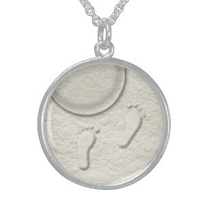 At the beach - footprints in sand sterling silver necklace