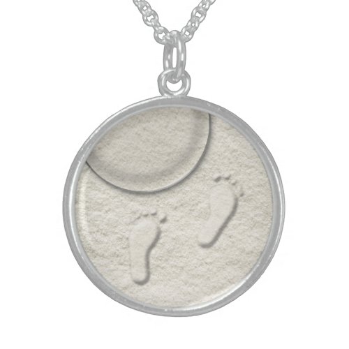 At the beach _ footprints in sand sterling silver necklace