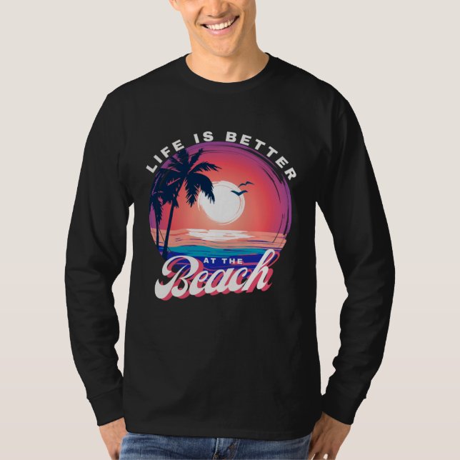 At The Beach Retro Summer Vacation Palm Trees T-Shirt (Front)