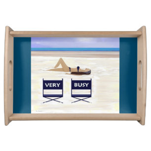 At the Beach Serving Tray on Blue