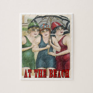 At the beach,vintage style jigsaw puzzle