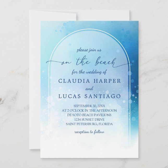 At the Beach Watercolor Arch Wedding Invitation (Front)