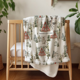 At the Cabin Family Name Christmas Blanket