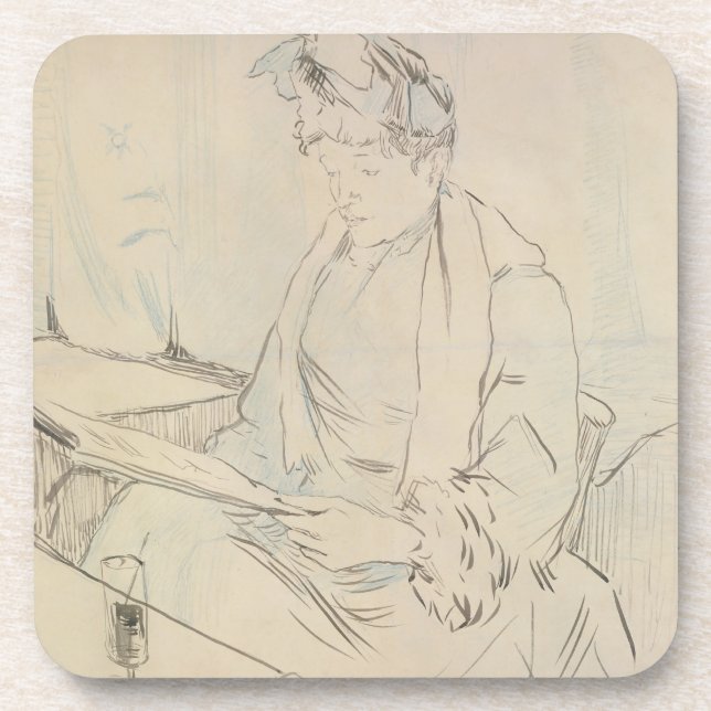 At the Cafe (pencil & ink on paper) Drink Coaster (Front)