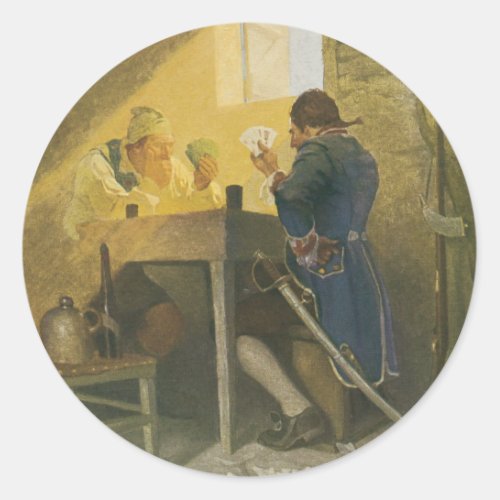 At the Cards in Clunys Cage by NC Wyeth Classic Round Sticker