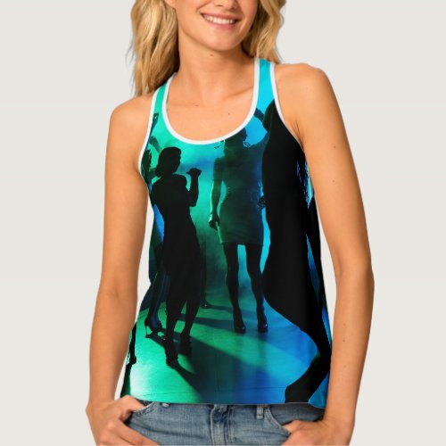 At the Club Silhouette Blue Green  Tank Top