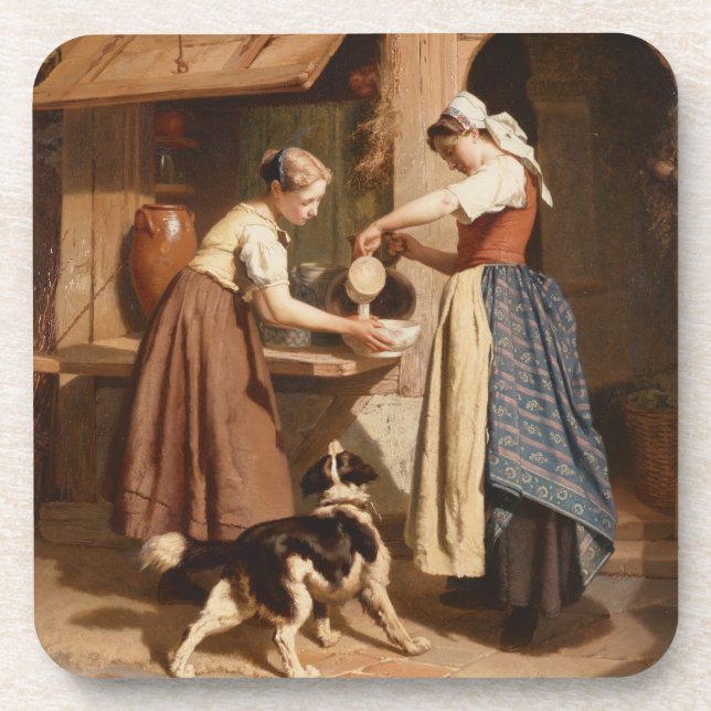 At the Dairy, 1866 (oil on panel) Drink Coaster (Front)