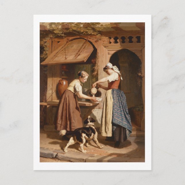 At the Dairy, 1866 (oil on panel) Postcard (Front)