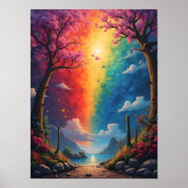 At the end of the path is a rainbow world poster (Front)