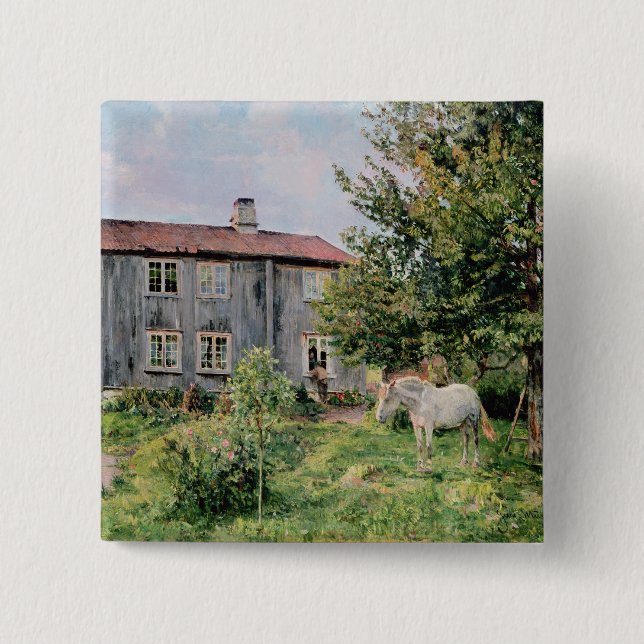 At the Farm, 1889 Pinback Button (Front)