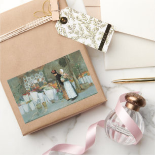 At The Florist by Childe Hassam, Vintage Fine Art Rectangular Sticker