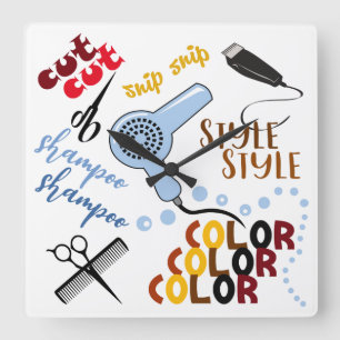 At The Hair Salon Square Wall Clock