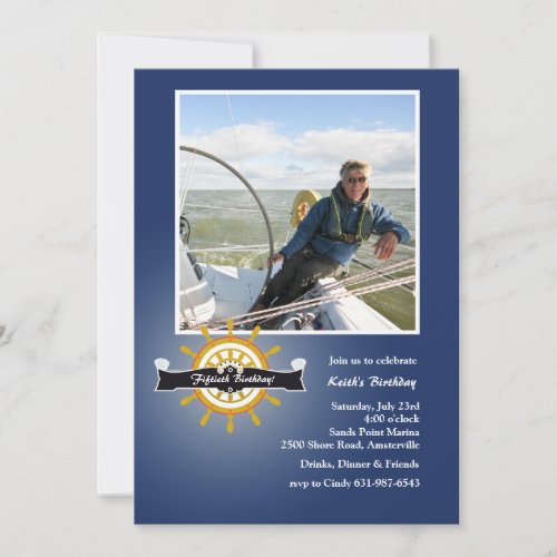 At the Helm (Navy) Nautical Photo Invitation