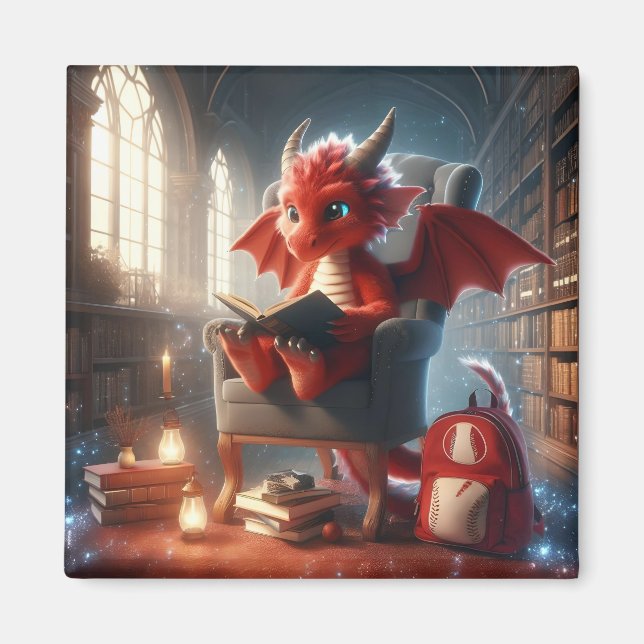 At the Library - Red Dragon Magnet (Front)