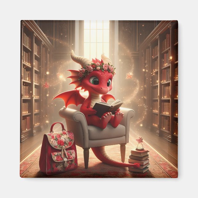 At the Library - Red Dragon Magnet (Front)