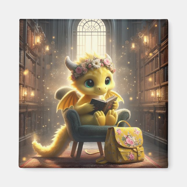 At the Library - Yellow Dragon Magnet (Front)