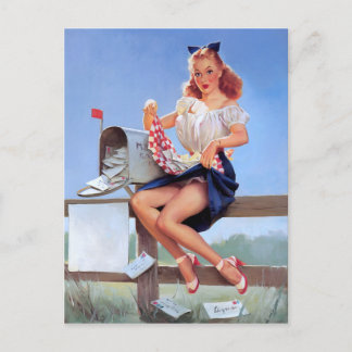 At the Mailbox Pin Up Postcard