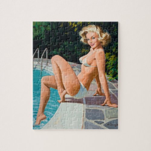 At the Pool Pin Up Art Jigsaw Puzzle