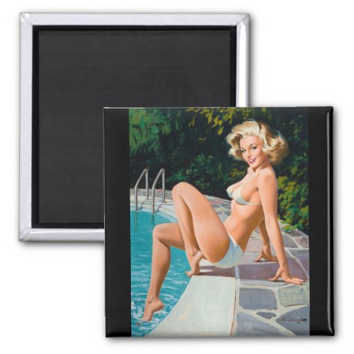 At the Pool Pin Up Art Magnet