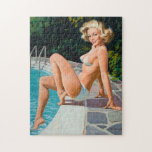 At The Pool Sexy Blonde Retro Pinup Girl Jigsaw Puzzle at Zazzle