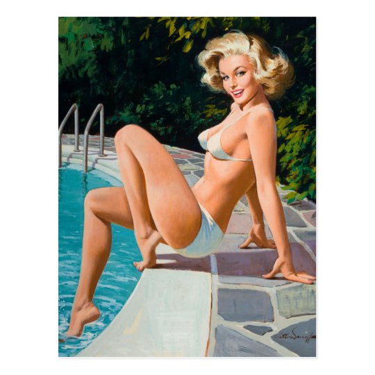 At The Pool Sexy Blonde Retro Pinup Girl Postcard Zazzle Com