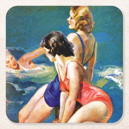 At The Pool Square Paper Coaster