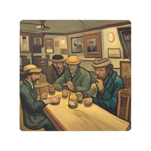 At The Pub by Aulestia Van Gogh Style Metal Print