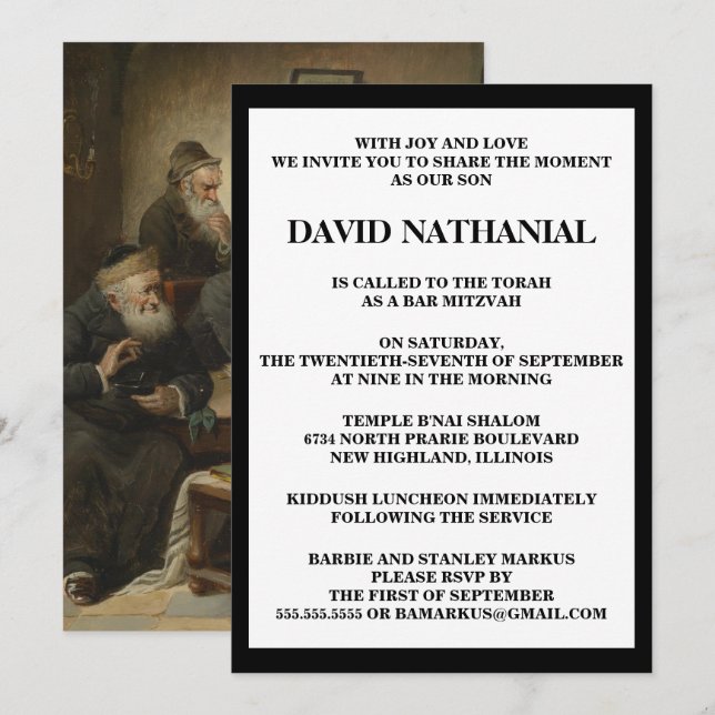 "At the Rabbi's" by Carl Schleicher Bar Mitzvah Invitation (Front/Back)